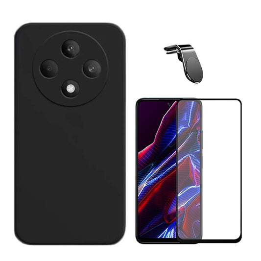 Kit Película de Vidro Temperado Gorilasglass + Capa Proteção Traseira Silicone + Suporte Magnético L GIFT4ME Compativel Com Oppo Reno12 F 4G - Preto