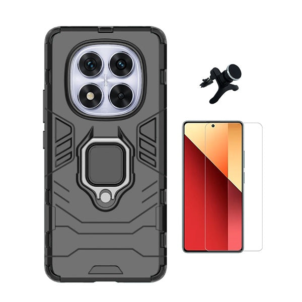 Kit Vidro Temperado Cleargorilasglass + Capa de Proteção Militar Magnética + Suporte Magnético Com Pernas Gift4Me Para Xiaomi Redmi Note 14 Pro - Preto