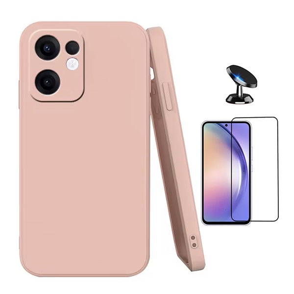 Kit Película de Vidro Temperado Gorilasglass + Capa Proteção Silicone + Suporte Magnético GIFT4ME Para Oppo Reno13 F 4G - Rosa