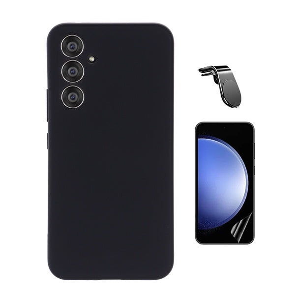 Kit Película Protectora de Hydrogel Frente + Capa Proteção Silicone + Suporte Magnético L Gift4Me Para Samsung Galaxy S24 FE - Preto