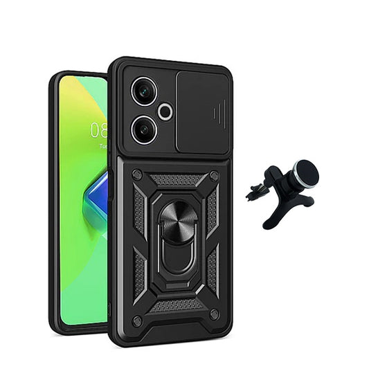 Kit Suporte Magnético Com Pernas + Capa de Proteção Militar Magnética Janela Deslizante GIFT4ME Compativel Com Xiaomi Redmi 13 5G - Preto