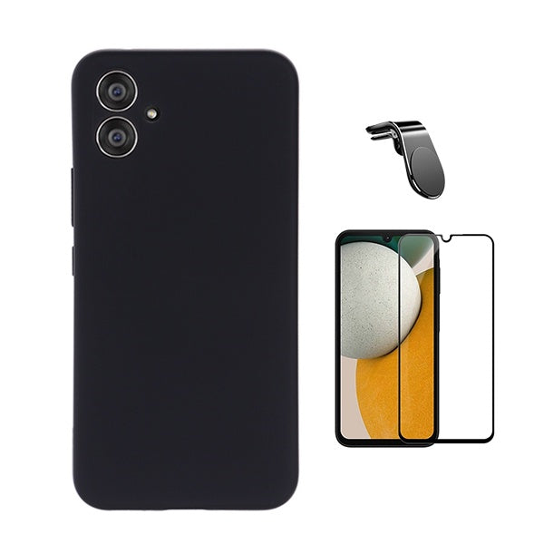 Kit Película de Vidro Temperado Gorilasglass + Capa Proteção Silicone + Suporte Magnético L Gift4Me Para Samsung Galaxy A06 - Preto