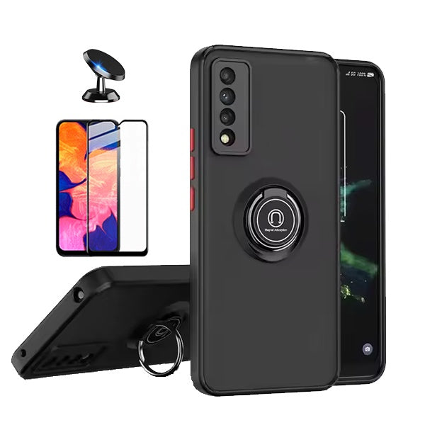 Kit Capa Anti-Impacto Clear com Anel + Vidro Temperado Gorilaglass + Suporte de carro GIFT4ME Para Samsung Galaxy A30s - Transparente/Preto
