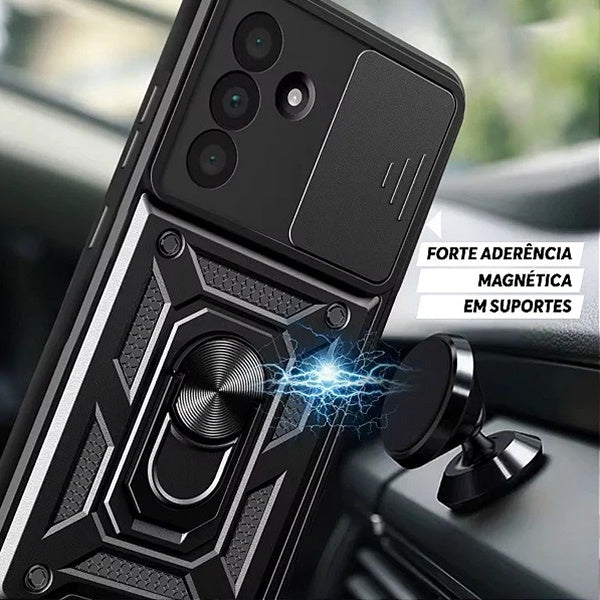 Kit Suporte de Carro Magnético L + Capa de Proteção Militar Magnética Janela Deslizante GIFT4ME Para Samsung Galaxy A56 5G - Preto