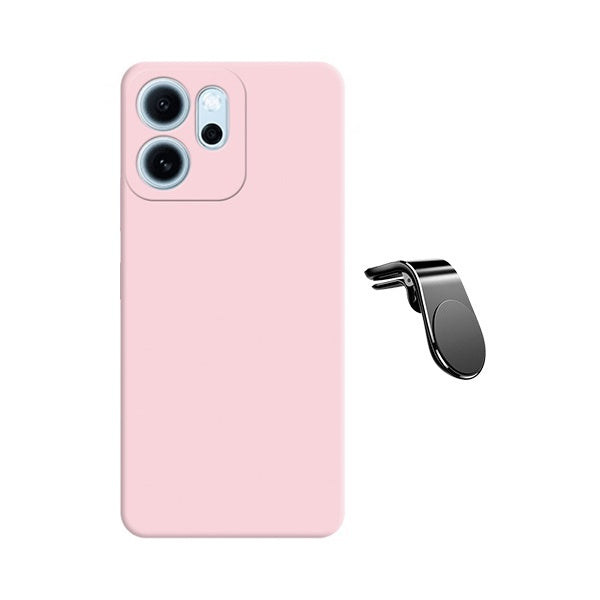 Kit Suporte de Carro Magnético L + Capa Proteção Silicone GIFT4ME Para Oppo Reno14 FS 5G - Rosa