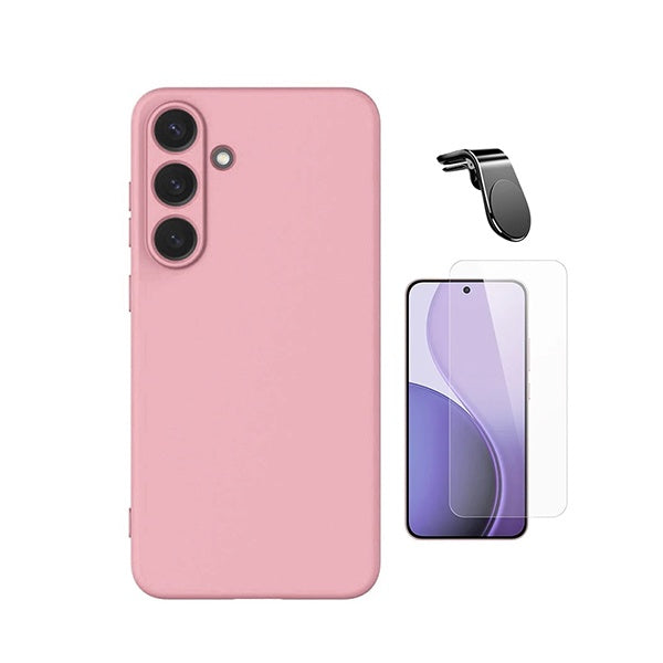 Kit Vidro Temperado Cleargorilasglass + Capa Proteção Silicone + Suporte Magnético L GIFT4ME Para Samsung Galaxy S26 - Rosa