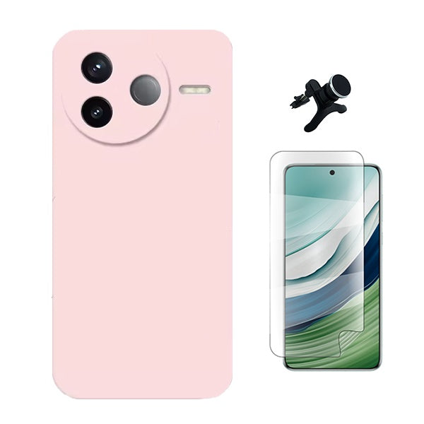 Kit Película Protectora de Hydrogel Frente + Capa Proteção Silicone + Suporte Reforçado de Carro GIFT4ME Para Xiaomi Poco F7 Ultra - Rosa