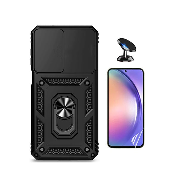 Kit Película Protectora de Hydrogel Frente + Capa de Proteção Militar Magnética Janela + Suporte Magnético GIFT4ME Para Samsung Galaxy A27 5G - Preto