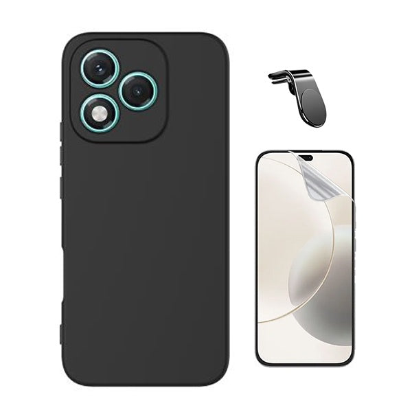 Kit Película Protectora de Hydrogel Frente + Capa Proteção Silicone + Suporte Magnético L GIFT4ME Para Honor 400 Lite - Preto