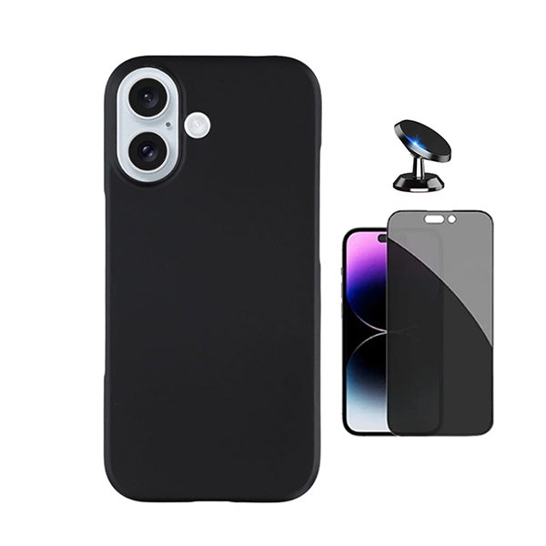 Kit Película de Vidro Temperado Privacidade + Capa Proteção Silicone + Suporte Magnético GIFT4ME Para Apple iPhone 17 - Preto