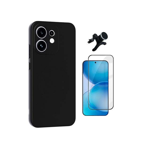 Kit Película de Vidro Temperado Gorilasglass + Capa Proteção Silicone + Suporte Reforçado de Carro GIFT4ME Para Oppo Reno16 - Preto