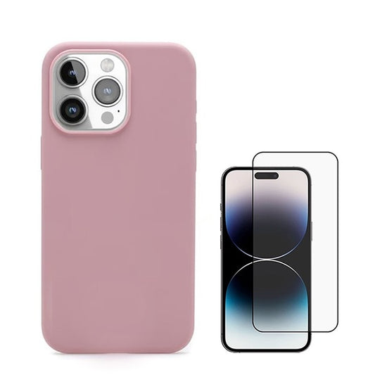 Kit Película de Vidro Temperado Gorilasglass + Capa Proteção Traseira Silicone GIFT4ME Compativel Com Apple iPhone 16 Pro - Rosa