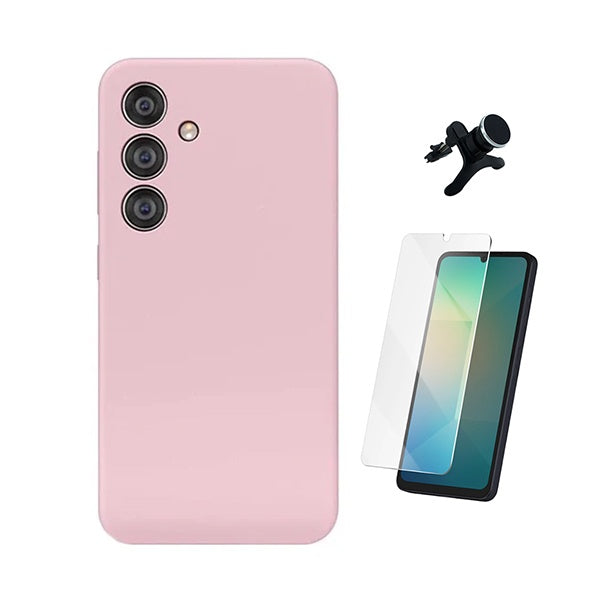 Kit Vidro Temperado Cleargorilasglass + Capa Proteção Silicone +  Suporte Reforçado de Carro GIFT4ME Para Samsung Galaxy A17 4G - Rosa