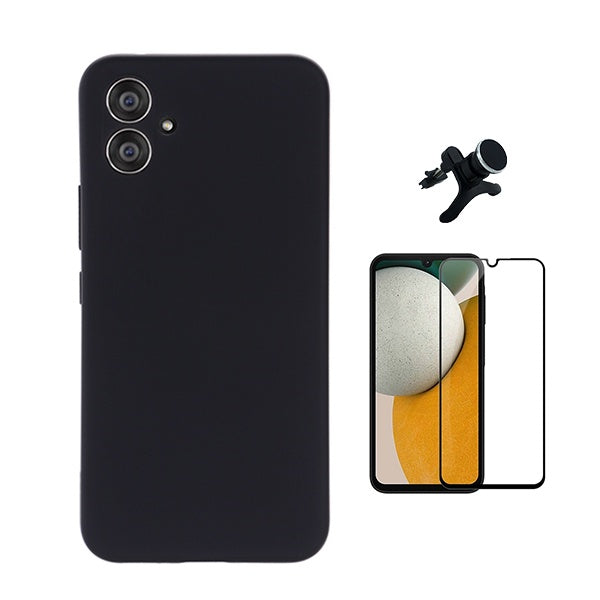 Kit Película de Vidro Temperado Gorilasglass + Capa Proteção Silicone + Suporte Reforçado de Carro Gift4Me Para Samsung Galaxy A06 - Preto
