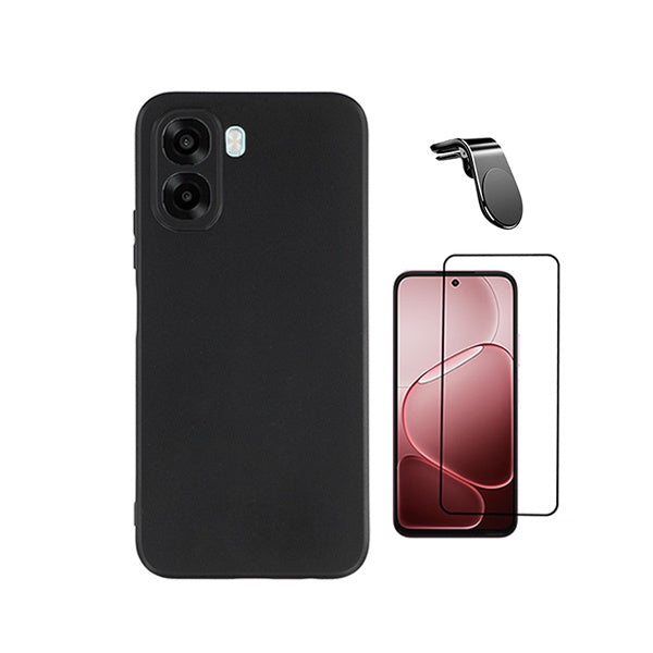 Kit Película de Vidro Temperado Gorilasglass + Capa Proteção Silicone + Suporte Magnético L GIFT4ME Para Oppo A6x - Preto