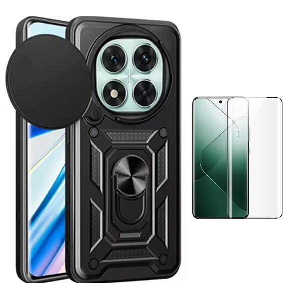 Kit Película de Vidro Temperado Gorilasglass Curvado + Capa de Proteção Militar Magnética Gift4Me Para Xiaomi Redmi Note 14 Pro 5G - Preto