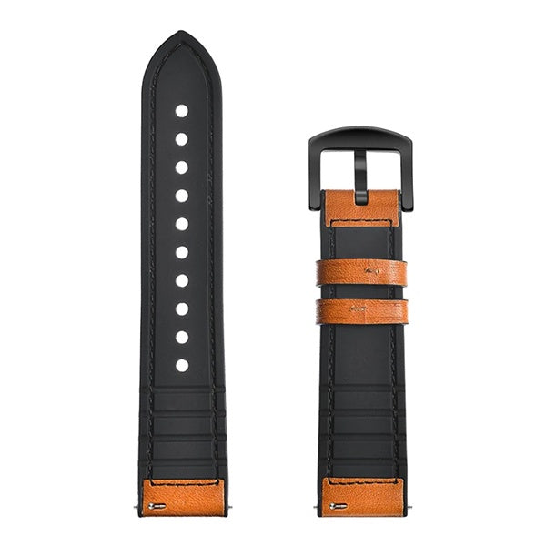 Bracelete Couro e Silicone Premium GIFT4ME Para Amazfit Balance 2 - Castanho / Preto