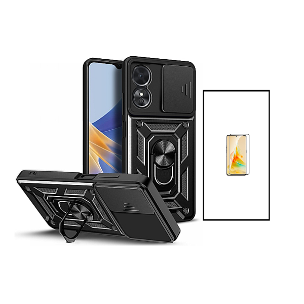 Kit Película de Vidro Temperado GorilasGlass + Capa de Proteção Militar Magnética para Oppo A98 - Preto