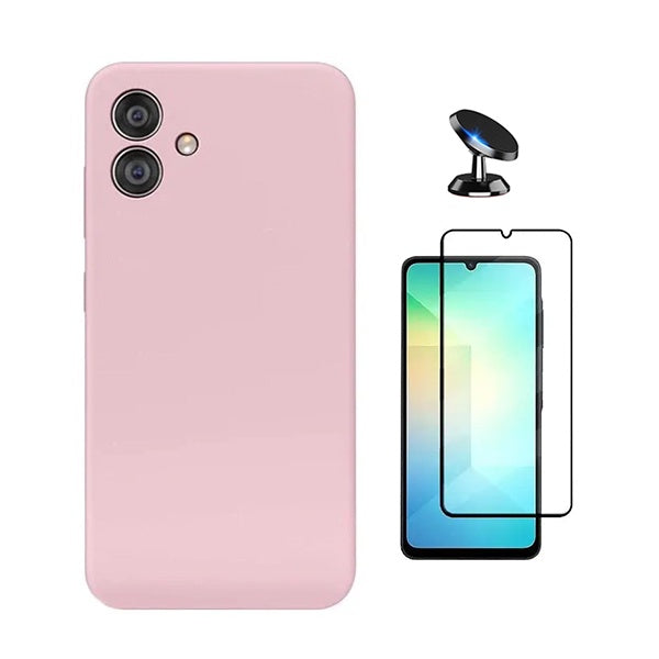 Kit Película de Vidro Temperado Gorilasglass + Capa Proteção Silicone + Suporte Magnético GIFT4ME Para Samsung Galaxy A07 - Rosa