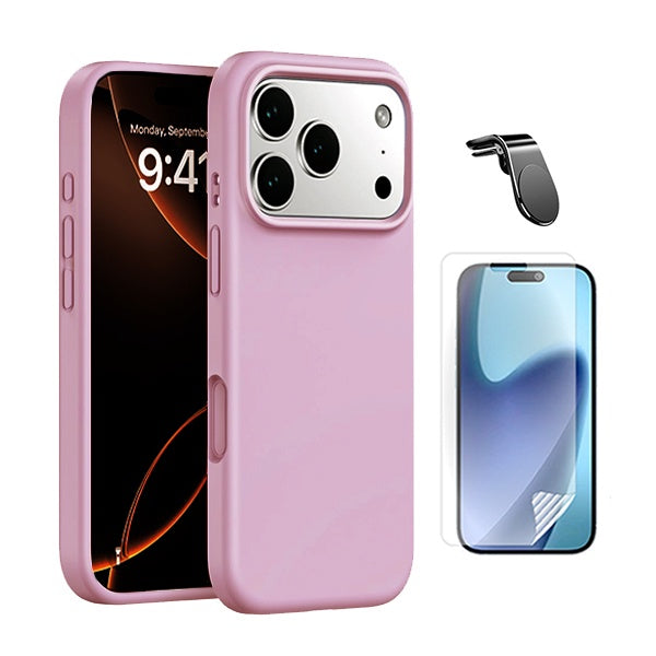 Kit Película Protectora de Hydrogel Frente + Capa Proteção Silicone + Suporte Magnético L GIFT4ME Para Apple iPhone 17 Pro - Rosa