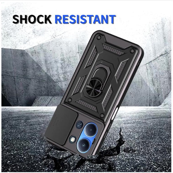 Kit Película de Vidro Temperado Gorilasglass + Capa de Proteção Militar Magnética Janela + Suporte de Carro Magnético L GIFT4ME Para Xiaomi Redmi 15C - Preto