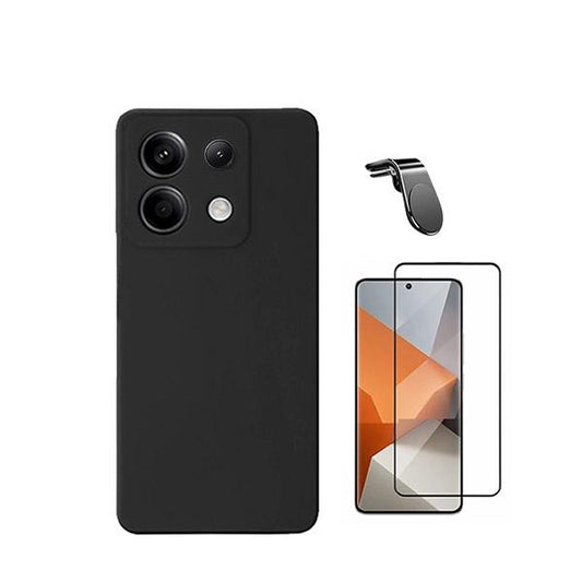 Kit Película de Vidro Temperado Gorilasglass + Capa Proteção Traseira Silicone + Suporte Magnético L GIFT4ME Compativel Com Xiaomi Redmi Note 13 Pro 4G - Preto