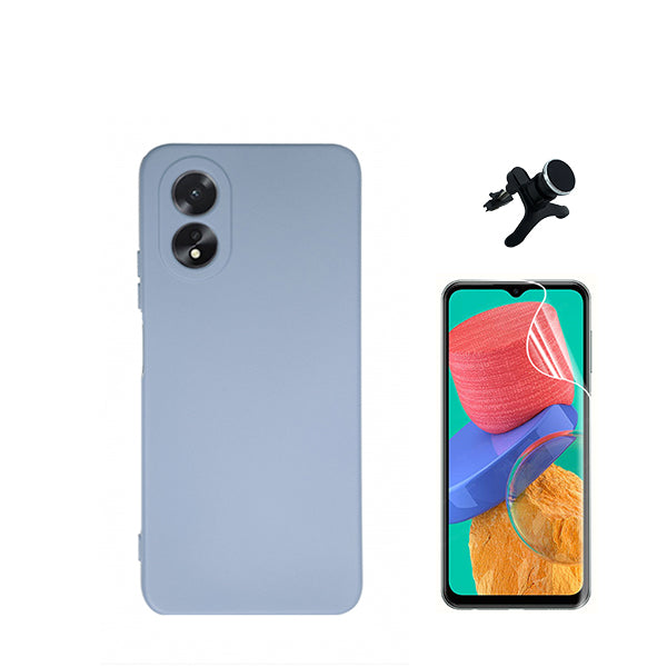 Kit Película ProtectOra de Hydrogel Frente + Capa Proteção Traseira Silicone + Suporte Magnético Com Pernas GIFT4ME para Oppo A18 - Azul Claro