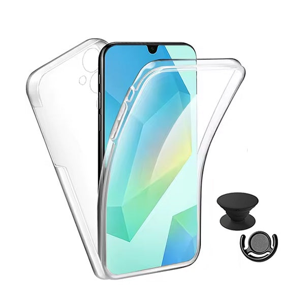 Kit Capa 360° Proteção Frente e Verso + 1 Handholder + 1 Suporte Handholder Preto GIFT4ME Para Samsung Galaxy A17 4G - Transparente/Preto