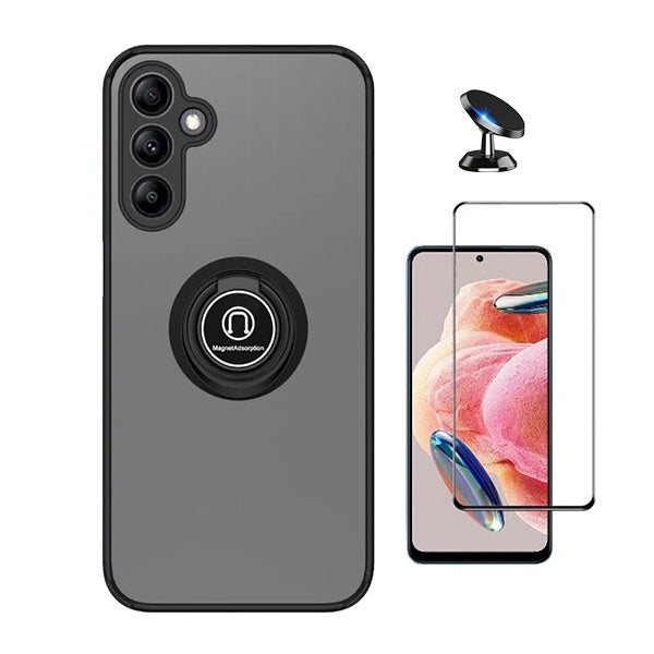 Kit Capa Anti-Impacto Clear com Anel + Vidro Temperado Gorilaglass + Suporte de carro GIFT4ME Para Samsung Galaxy A55 5G - Transparente/Preto