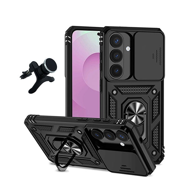 Kit Suporte Magnético Com Pernas + Capa de Proteção Militar Magnética Janela Deslizante GIFT4ME Para Samsung Galaxy S26 - Preto