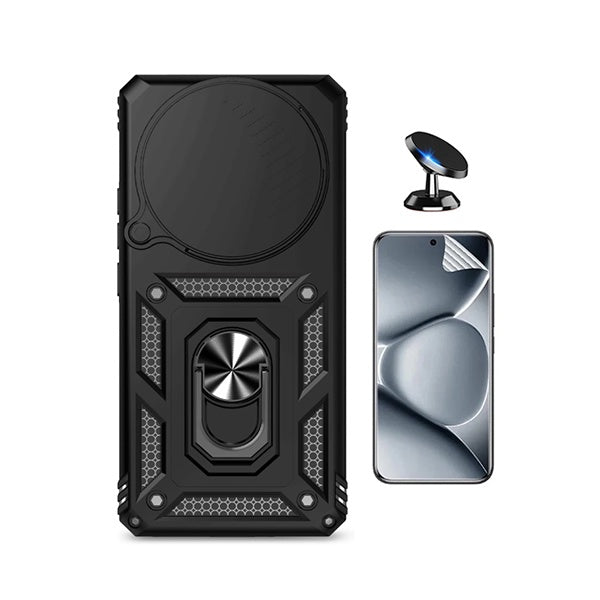 Kit Película Protectora de Hydrogel Frente + Capa de Proteção Militar Magnética Janela + Suporte Magnético GIFT4ME Para Xiaomi Redmi Note 15 5G - Preto