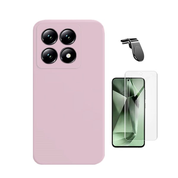 Kit Película Protectora de Hydrogel Frente + Capa Proteção Silicone + Suporte Magnético L Gift4Me Para Xiaomi 14T Pro - Rosa