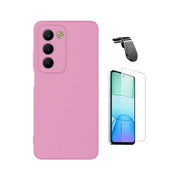 Kit Vidro Temperado Cleargorilasglass + Capa Proteção Silicone + Suporte Magnético L GIFT4ME Para Xiaomi Redmi 15 5G - Rosa