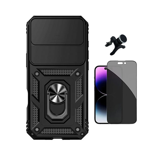 Kit Película de Vidro Temperado Privacidade + Capa de Proteção Militar Magnética Janela +  Suporte Magnético Com Pernas  GIFT4ME Para Apple iPhone 17 Air - Preto