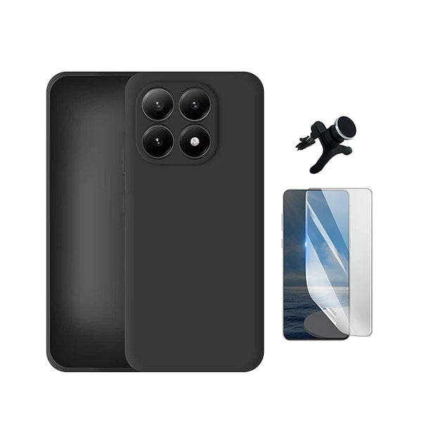 Kit Película Protectora de Hydrogel Frente + Capa Proteção Silicone + Suporte Reforçado de Carro GIFT4ME Para Xiaomi 17 5G - Preto