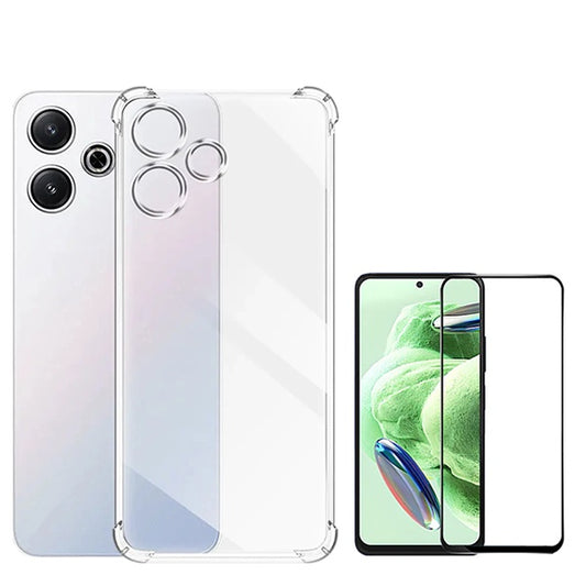 Kit Capa Traseira Super Proteção Transparente + Película de Vidro Temperado Gorilasglass GIFT4ME Compativel Com Xiaomi Redmi 13 - Transparente