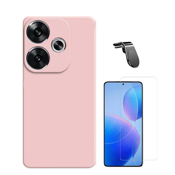 Kit Vidro Temperado Cleargorilasglass + Capa Proteção Traseira Silicone + Suporte Magnético L GIFT4ME Compativel Com Xiaomi Poco F6 - Rosa