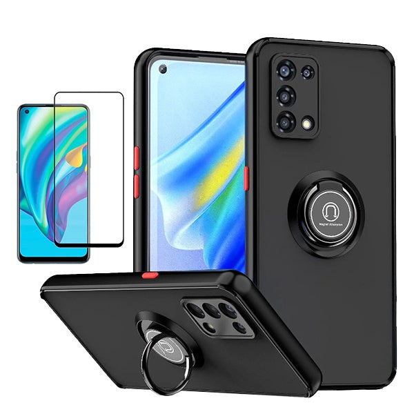 Kit Capa Anti-Impacto Clear com Anel + Vidro Temperado Gorilaglass GIFT4ME Para Oppo A74 5G - Transparente/Preto