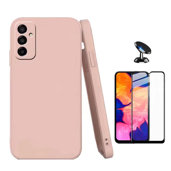 Kit Película de Vidro Temperado Gorilasglass + Capa Proteção Silicone + Suporte Magnético Gift4Me Para Samsung Galaxy M23 5G - Rosa
