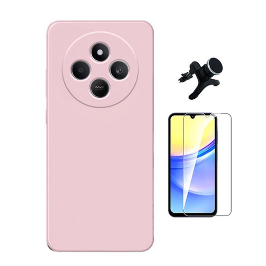 Kit Vidro Temperado Cleargorilasglass + Capa Proteção Silicone +  Suporte Reforçado de Carro Gift4Me Para Xiaomi Redmi 14C - Rosa