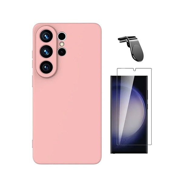 Kit Vidro Temperado Cleargorilasglass + Capa Proteção Silicone + Suporte Magnético L GIFT4ME Para Samsung Galaxy S26 Ultra - Rosa