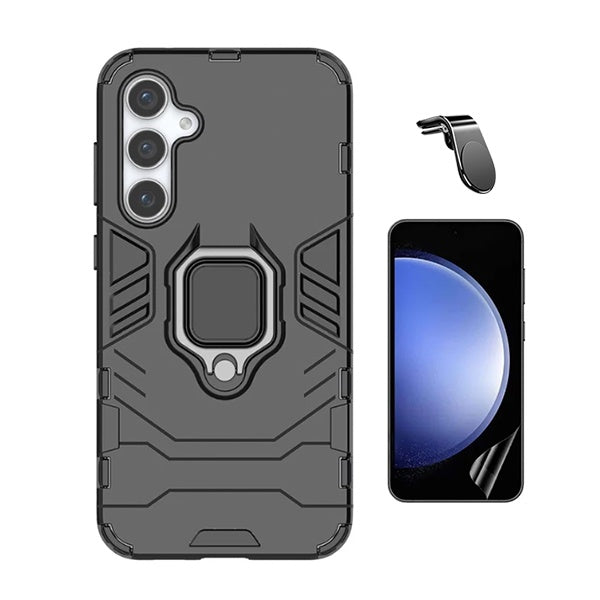 Kit Película Protectora de Hydrogel Frente + Capa de Proteção Militar Magnética + Suporte de Carro Magnético L Gift4Me Para Samsung Galaxy S24 FE - Preto