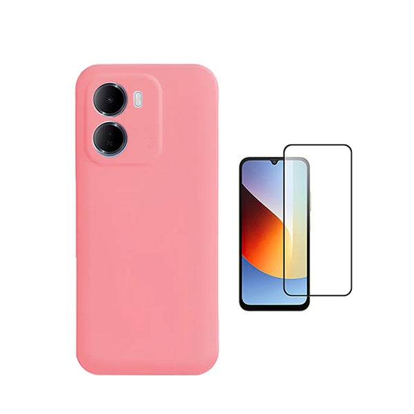 Kit Película de Vidro Temperado Gorilasglass + Capa Proteção Silicone GIFT4ME Para Xiaomi Redmi 15a - Rosa