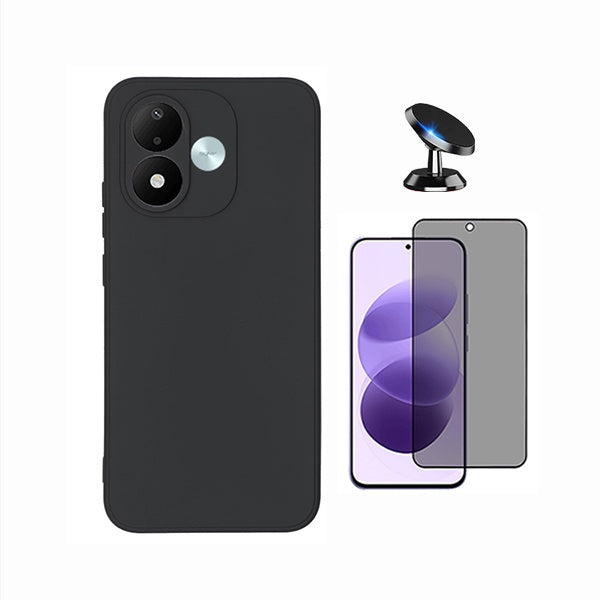 Kit Película de Vidro Temperado Privacidade + Capa Proteção Silicone + Suporte Magnético GIFT4ME Para Xiaomi Redmi Note 17 4G - Preto