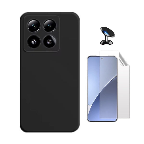 Kit Película Protectora de Hydrogel Frente + Capa Proteção Silicone + Suporte Magnético Gift4Me Para Xiaomi 15 Pro - Preto