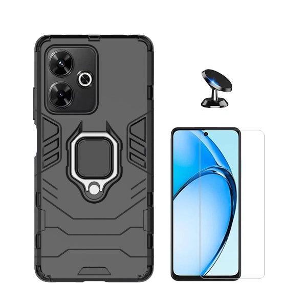 Kit Vidro Temperado Cleargorilasglass + Capa de Proteção Militar Magnética + Suporte Magnético GIFT4ME Compativel Com Xiaomi Redmi 13 - Preto