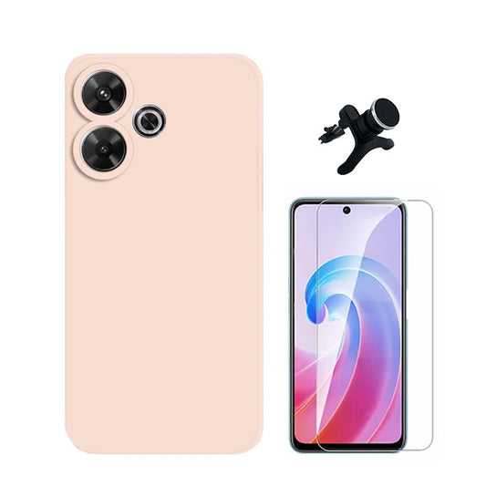 Kit Vidro Temperado Cleargorilasglass + Capa Proteção Traseira Silicone +  Suporte Reforçado de Carro GIFT4ME Compativel Com Xiaomi Redmi 13 - Rosa