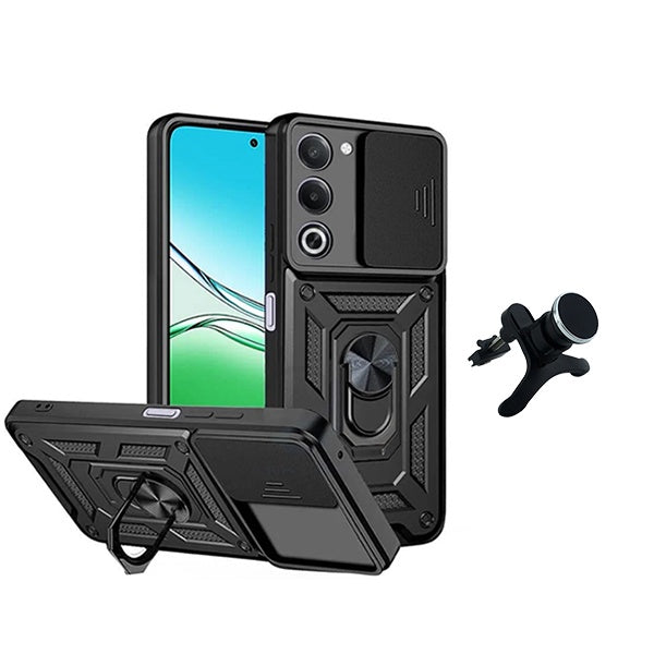 Kit Suporte Magnético Com Pernas + Capa de Proteção Militar Magnética Janela Deslizante GIFT4ME Para Oppo A5 4G  - Preto