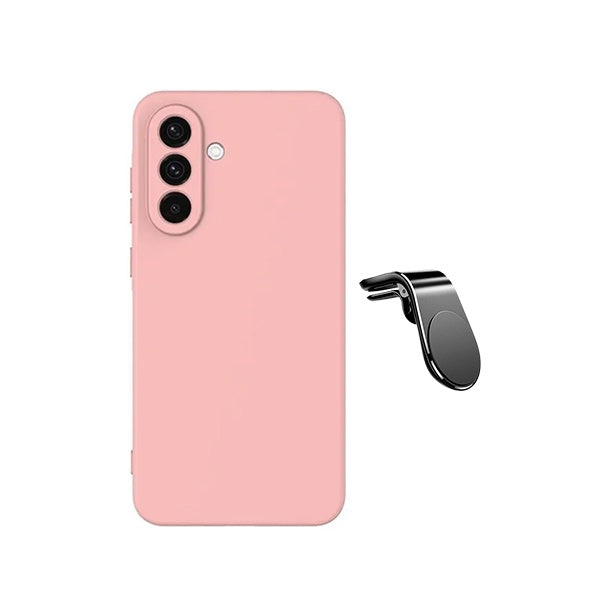 Kit Suporte de Carro Magnético L + Capa Proteção Silicone GIFT4ME Para Samsung Galaxy A37 5G - Rosa