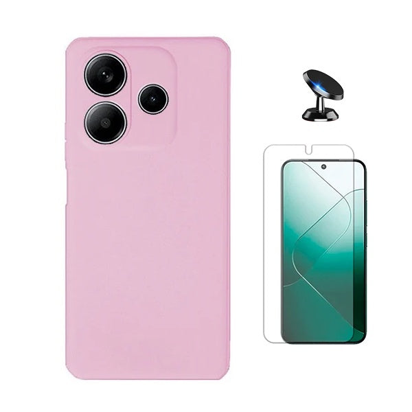 Kit Película Protectora de Hydrogel Frente + Capa Proteção Silicone + Suporte Magnético Gift4Me Para Xiaomi Redmi Note 14 4G - Rosa